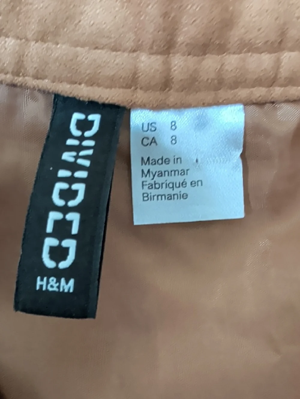 Divided H&M Camel Faux Suede Mini Skirt | Snap Front | A-Line | Size 8